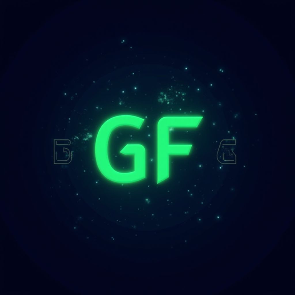 GameFandom logo featuring stylized letters GF in neon green on deep space blue background with pixel art border accents