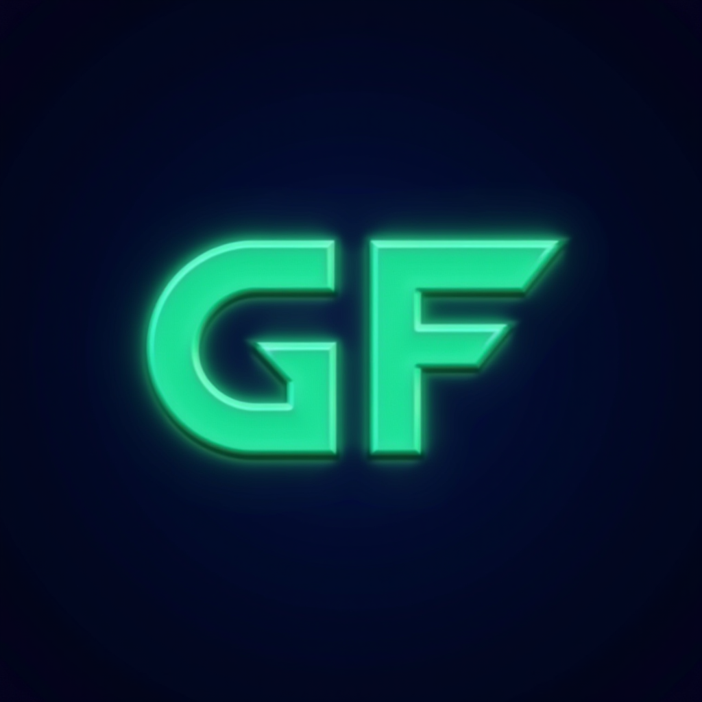 GameFandom logo featuring stylized letters GF in neon green on deep space blue background with pixel art border accents